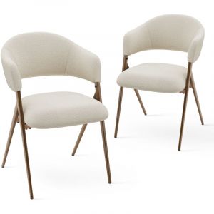 Chaise-Lot de 2 Chaises de Salle à Manger – Design Ergonomique et Confortable, Style Vintage, Tissu Beige - Colamy