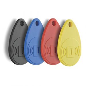 Image de Honeywell Pack de 4 TAG badges sans contact Evohome Security - 4 badges : jaune, rouge, bleu et noir - Facile à utiliser - Sans contact - Compatible avec le SPR-S8EZS.