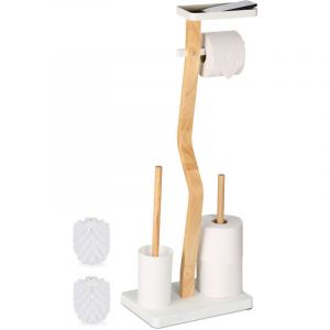 Relaxdays Serviteur WC non fixe, avec support pour t&eacute;l&eacute;phone, H x L x P : 80 x 30 x 20 cm, noir et blanc