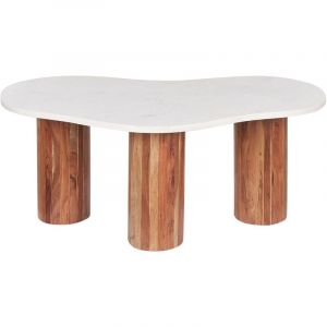 Beliani Table Basse de Salon Moderne en Bois d'Acacia Clair et Plateau de Marbre Casablanca