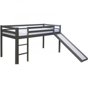 Décoshop26 Lit mezzanine pour enfant 90x200cm avec échelle toboggan en bois gris LIT06172