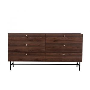 Commode 6 tiroirs - Décor Noyer - Pieds métal - LODGE - L 160 x P 39