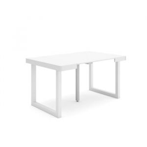 Skraut Home - Table console extensible - Blanc - Pieds bois massif - 140 cm - Pour 6 personnes