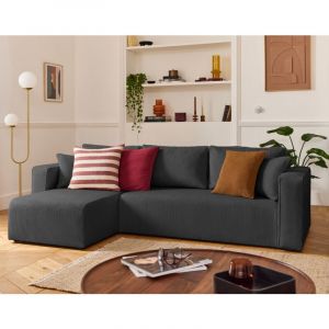 Topaze - canapé d'angle déhoussable réversible 4 places en velours côtelé - gris