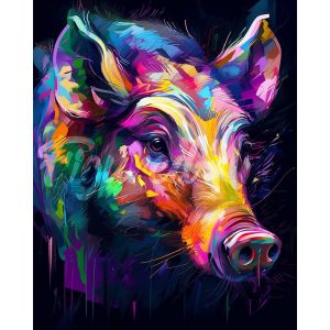 Broderie diamant : Sanglier Coloré Abstrait - toile tendue sur chassis