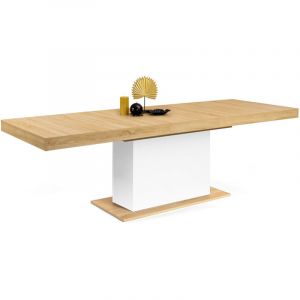Idmarket Table à manger extensible rectangle eden 8-12 personnes bois et blanc 200-250 cm