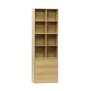 Sweeek - Etagère, bibliothèque modulable décor bois chêne 3 éléments - 3 tiroirs 8 niches l 70 x p 35 x h 210cm - Kompo