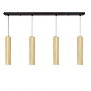 Alpinaluz Suspension Lin&eacute;aire Dor&eacute;e &agrave; 4 Lampes &ndash; Style Moderne et Minimaliste &ndash; Tubes en Aluminium 30 cm &ndash; Douilles GU10 &ndash; C&acirc;bles en Tissu R&eacute;glables &ndash; Barre de 100 cm pour Cuisine ou Salle &agrave; Manger