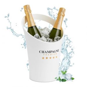 Relaxdays Seau &agrave; Champagne, pour 2 Bouteilles, Jolie Inscription, H x L x P : 29,5 x 21,5 x 23,5 cm, Blanc