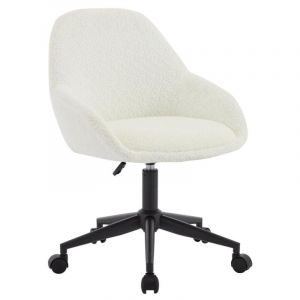 Chaise de bureau - Tissu bouclette - Blanc ivoire - Hauteur réglable - NAODY