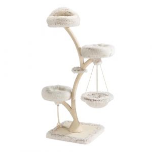 Fudajo Arbre Chat Design 59 x 59 x 169 cm Beige Charge 15 kg 3 Niveaux Forme Branche avec Peluche et Sisal Tronc de grattage Grattoir Tour Mobilier