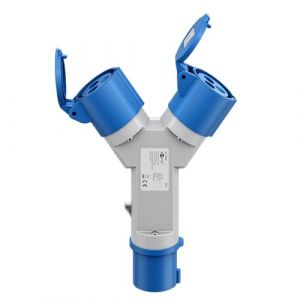 Goobay Adaptateur CEE pour Caravane - Prise CEE vers 2 Prises CEE - Portable - avec Couvercle de Protection - &Eacute;tanche IP44-76236