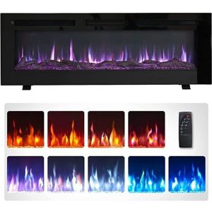 BALDERIA cheminée électrique mural Leif 50" | Avec effet de flammes 3D | Chauffage 2000W| Avec télécommande & thermostat | Noir