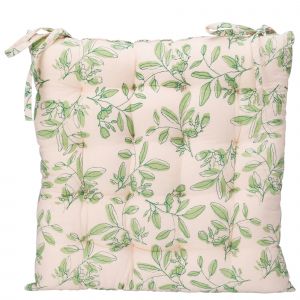 Wadiga Coussin de chaise beige et vert feuillage 40x40cm