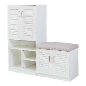 Meuble &agrave; chaussures L&oslash;ten avec banquette 120 x 120 x 37 cm blanc [en.casa]