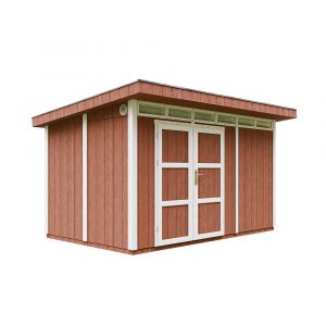 Image de Abri de jardin à base de bois en panneaux LP SmartSide 9 m² - Abri de jardin avec sol et tuiles bitumineuses L412xL279xH237 cm - Abri de jardin Timbela M904A- Couleur de peinture REDWOOD RED