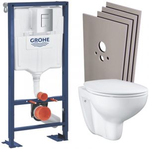 Grohe SOLIDO Pack Bâti-support + Cuvette suspendue + Abattant +Set de montage +Plaque chrome (AUTOPORTANT-BAU-1-SABO)