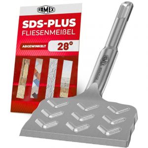 FAMEX 8342 SDS-Plus Ciseau &agrave; carrelage 165 mm, bord de coupe extra large de 75 mm, coud&eacute; pour enlever facilement les carreaux, acier haute performance