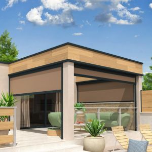 Intersun Coffre à coulisses pour pergola LOLITE 2,50x2,50 M (Motorisé à Télécommande - Gris Anthracite - Taupe)