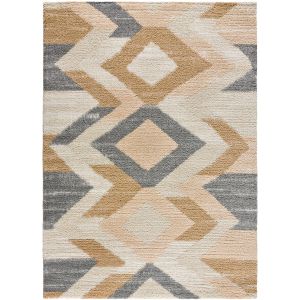 Tapis design scandinave texturé, en beige, écru et gris, 133x190 cm
