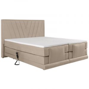 Ensemble complet boxspring tête de lit + sommiers relaxation électrique + matelas + surmatelas - 2 x 90 x 200 cm - Velours - Beige - LUMONI de YSMÉE