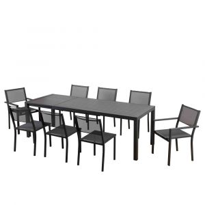 Beau Rivage Ensemble repas gris foncé en aluminium table extensible