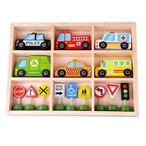 Tooky Toy set de véhicules garçons 30 x 22 x 4 cm bois 15 pièces