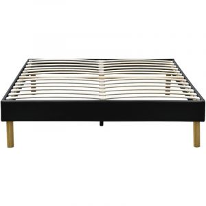 Adrien - Solide et Confortable Sommier Tapissier noir + Pieds en 20 cm pour matelas en 140x190 - 2 x 13 Lattes - Montage Rapide et Facile
