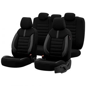 OtoM Housse de sièges universel en textile/cuir 'Limited' Noir + Surpiqûres gris - 11-pièces - adapté aux Side-Airbags