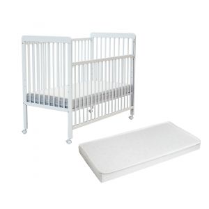 Ateliers T4 Lit b&eacute;b&eacute; coulissant en bois avec matelas en bois Blanc