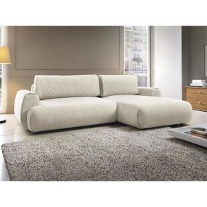 Vente-unique - Canapé d'angle droit convertible en tissu texturé beige monelia