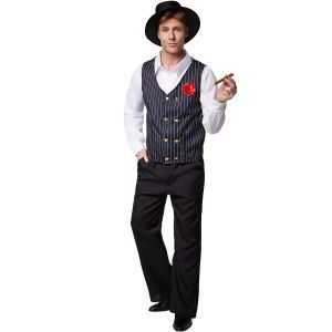 TecTake Costume de gentleman charleston - taille S - noir/blanc - polyester - comprenant chapeau, chemise, gilet et pantalon