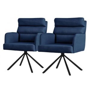 Set de 2 Chaises de Salle à Manger Bleu Foncé, Pivotantes Position Voiture, Chaises Rembourrées avec Revêtement en Polyester et Coussins de Dossier,