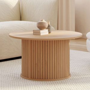 Idmarket Table basse ronde 70 cm JULIETTE lattes tasseau bois coloris chêne