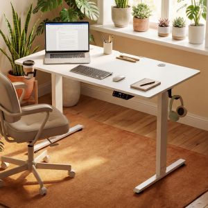 Bureau blanc r&eacute;glable en hauteur 120x60x72-117cm