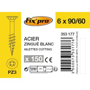 Fix'Pro Vis à bois tête fraisée PZ - 6x90/60 - 150pces - Fixpro