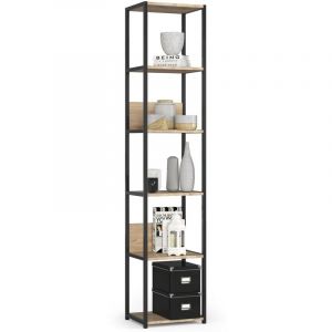 Akord - tagère murale industrielle Noire 40 cm façade Chêne Sonoma 6 étagères 40x32x192 cm