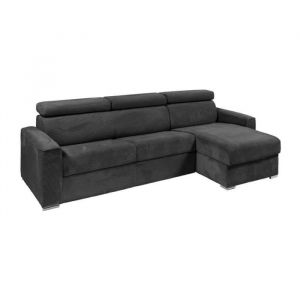 Canapé d'angle réversible convertible express en velours côtelé gris anthracite - Couchage à lattes larges 160 cm - Matelas 22 cm mémoire de forme - VIZIR