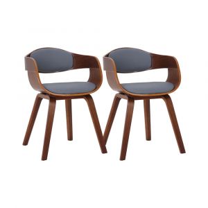 CLP Lot de 2 chaises de salle à manger Kingston en similicuir Noyer / Gris