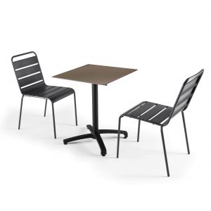 Oviala Ensemble table de jardin stratifié taupe et 2 chaises grises 60 x 60 x 72 cm