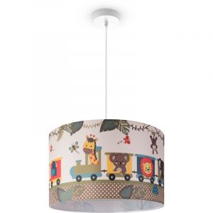 Paco Home - Suspension Chambre Enfant Plafonnier Abat-Jour Tissu Rond Jungle Lampe à suspension - Blanc, Design 2 (Ø45,5 cm)