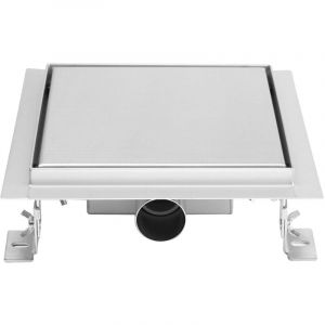 CARA Caniveau de douche carr&eacute; inox 15 x 15 cm avec siphon anti-odeurs, drainage 36l/min, hauteur r&eacute;glable
