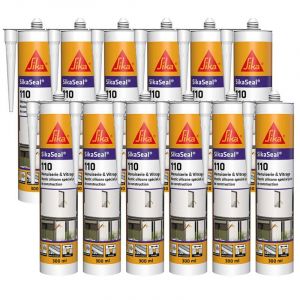 Sika 12x Mastic silicone Seal 110 Menuiserie & Vitrage 300ml Couleur: Noir