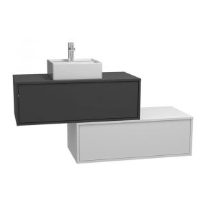 Meuble de salle de bain suspendu gris anthracite et blanc avec simple vasque et deux tiroirs - 94 cm - TEANA II