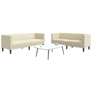 Vidaxl - Ensemble de canap&eacute; Chesterfield 2 pcs cr&egrave;me similicuir