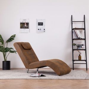 Image de VidaXL Chaise longue avec oreiller Marron Similicuir daim