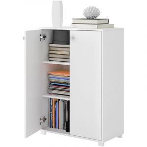 Pegane Etag&egrave;re, biblioth&egrave;que avec 2 portes en bois coloris blanc - longueur 68 x profondeur 35 x hauteur 97 cm -