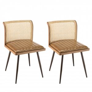 Macabane 2 Chaises en Manguier assise matelassée en Cuir rotin - 45x54x75.5 cm