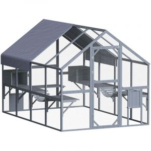 wiltec Enclos extérieur pour chats 280 x 187 x 187 cm Catio Bois Sapin Toit Toit avec Bâche imperméable Plusieurs plateformes Abri Jardin Balcon Jeux