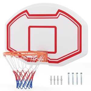Panier de basket-ball Coast Professional Ø45 cm avec panneau de fond robuste en PE 91x61 cm - Intérieur et extérieur, blanc/rouge